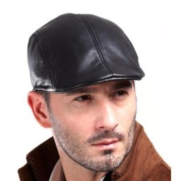 Harppihop-Casquette en cuir 100% véritable pour homme béret gavroche chapeau de chauffeur de taxi