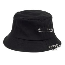 Chapeau seau en coton unisexe Harajuku Punk broche en métal anneaux O casquette de pêcheur Hip