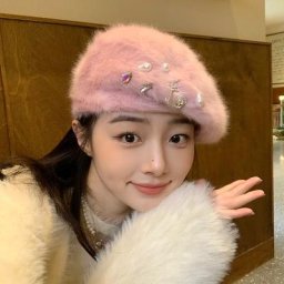 Béret en fourrure de lapin blanc fait à la main avec strass chapeau de peintre en peluche automne