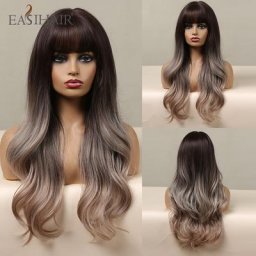 Eashihair – perruque synthétique ondulée avec frange cheveux longs naturels résistants à la