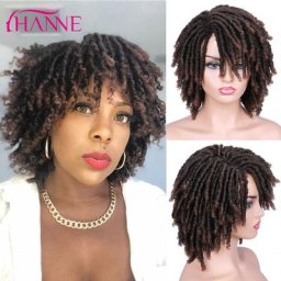 HANNE-perruque Dreadlock courte noire/brune/rouge synthétique douce faux locs perruques tressage