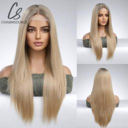 CharmSource-Perruque Lace Front Synthétique pour Femme Perruques sulfNaturelles Droites Marron