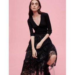 Maje Robe En Mix Jersey Et Dentelle Sequins