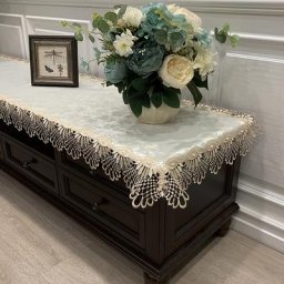 Nappe de Table Rectangulaire en Dentelle Brodée Couverture Anti-Poussière à Longue Bande pour