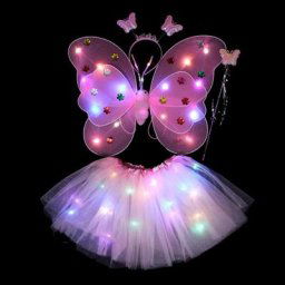 Robe de princesse avec ailes de papillon pour filles lumière LED Costume d'anniversaire