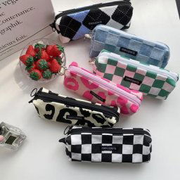 Sac à cosmétiques à carreaux de style japonais pour femmes sacs à main en toile trousse à crayons