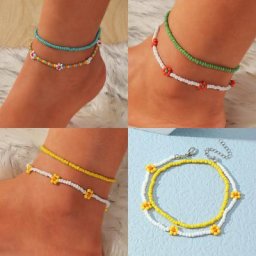 Ensemble de bracelets de cheville à fleurs pour femmes style Boho tendance pour l'été plage