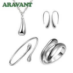 Collier et bracelet goutte d'eau en argent 925 pour femme bague et boucle d'oreille ensemble de