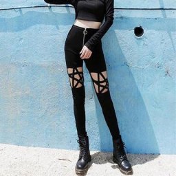Pantalon en pentagramme pour femmes nouveauté ajouré crayon noir Slim extensible