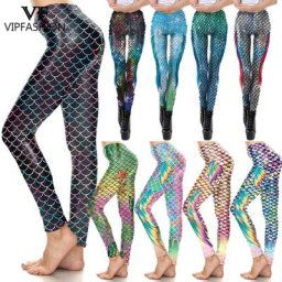 VIP FASHION-Leggings taille haute en forme d'écailles de poisson pour femmes pantalons de course