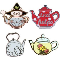 Broche de thé en émail de fleur de théière Kawaii insigne de chat dans le pot cadeau drôle