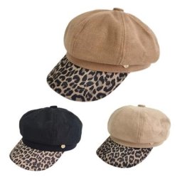 Béret Vintage imprimé léopard chapeau octogonal de peintre casquette à visière pour l'extérieur