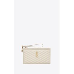 Saint Laurent Cassandre matelassé pochette zippée large en cuir embossé grain de poudre