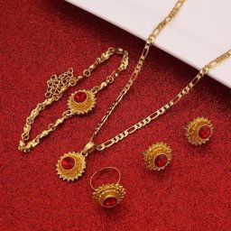 Parure de bijoux éthiopiens en pierre couleur or pour filles africaines érythréennes
