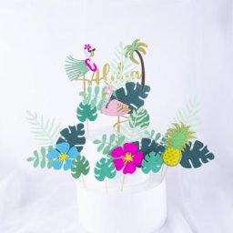 ALOHA-Décoration de Gâteau d'Anniversaire Feuilles Tropicales Fleur Chi Flamant Rose Luau