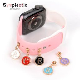 Breloques en métal goutte d'huile A-Z lettres anneau décoratif pour Apple Watch bracelet