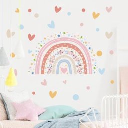 Autocollants muraux de dessin animé de point d'amour arc-en-ciel étoile fond de salon décoration