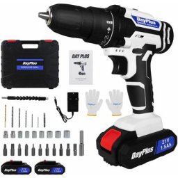 Day Plus - 21v Rig 2 vitesses électrique led sans fil Rig / driver avec jeu de forets et 2