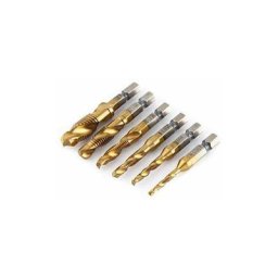 6pcs Set Forets taraudés, hss M3-M10 Combinaison evêtue de titane 1/4 Foret taraudé métrique à pas
