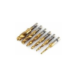 6pcs Set Forets taraudés, hss M3-M10 Combinaison evêtue de titane 1/4 Foret taraudé métrique à pas