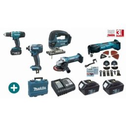 Makita - Lot 5 machines 18V 3 Batteries 3Ah + Chargeur + Perceuse Visseuse DDF453 + Visseuse à Choc