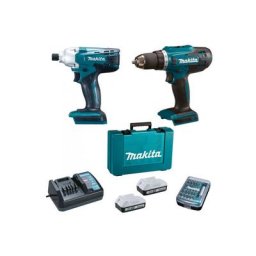 Perceuse sans fil DF4880 + clé à chocs TD127D avec batterie et chargeur + 30 embouts Makita