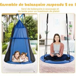 Balançoire Nid d'Oiseau Ø100CM avec Tente Charge Maximal 150KG pour Enfants et Adultes Hauteur