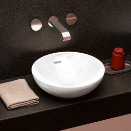 Vasque 42 x 42 ronde à poser villeroy et boch Loop & Friends non meulé stone white avec trop plein