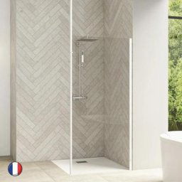 Kinedo - Paroi de douche profilé blanc en verre transparent Smart Design solo 95 + Mat sol-plafond