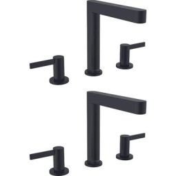 Hansgrohe - Mélangeur de lavabo 3 trous 160, bonde Push-Open noir mat + Mélangeur de lavabo 3 trous