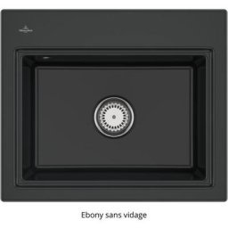 Subway Style 60 s Évier à encastrer, inclus Vidage manuel, en Céramique, 600 x 510 mm, Ebony