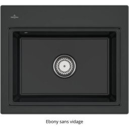 Subway Style 60 s Évier à encastrer, inclus Vidage manuel, en Céramique, 600 x 510 mm, Ebony