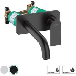 Hansgrohe - Mitigeur de lavabo encastré mural, bec 207 mm, bonde à écoulement libre noir mat +