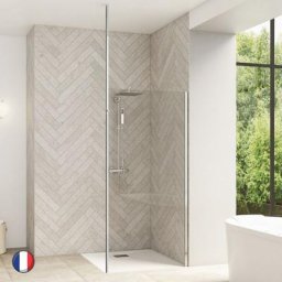 Kinedo - Paroi de douche profilé chrome en verre transparent Smart Design solo 90 + Mat sol-plafond
