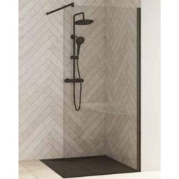 Kinedo - Paroi de douche fixe profilé Smart Design solo noir verre transparent 75