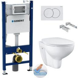 Pack wc Bati Duofix + Cuvette suspendue Grohe Bau Ceramic + Abattant declipsable + Plaque blanche