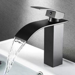 Robinet de Lavabo Cascade, Mitigeur Cascade Noir, Robinet Salle de Bains Monotrou Sur Plage,