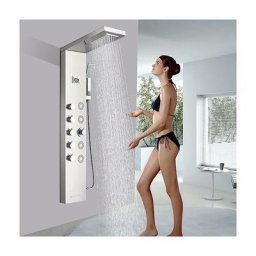 Colonne de Douche Hydromassage Brossé pour Salle de Bain complete colonne douche,4 Grandes Buses