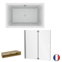 Baignoire bain douche 140 x 90 Jacob Delafon Capsule + pare bain en niche + marche pieds