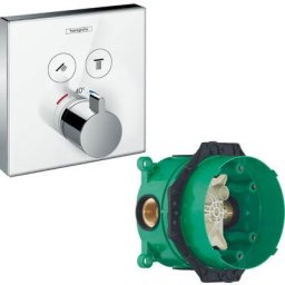 Hansgrohe - Lot Facade en verre pour mitigeur thermostatique encastré avec 2 fonctions blanc/chromé