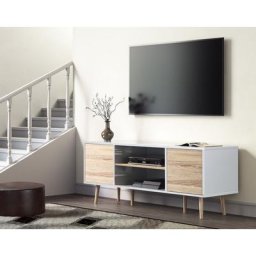 Fitueyes Wampat M-NOR1351W Meuble tv en bois pour écrans plats de 32, 43, 55 et 60 pouces avec