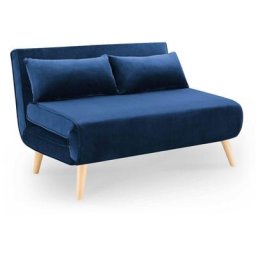Banquette convertible 2 places en velours bleu tonka - bleu velours