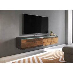 Deco In Paris - Meuble tv contemporain anthracite et chêne avec led 2 portes malorie - 140 cm