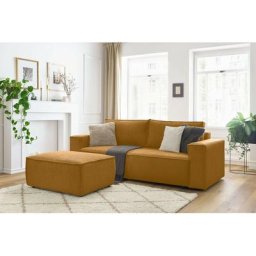 Canapé droit convertible Bobochic Canapé droit convertible coffre nihad velours côtelé avec pouf