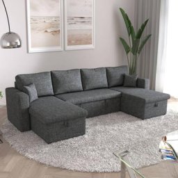 MARIUS - Canapé d'angle convertible coffre de rangement en tissu gris foncé - gris foncé