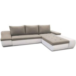 Canapé d'angle convertible coffre de rangement en tissu beige et simili blanc volga - Angle droit