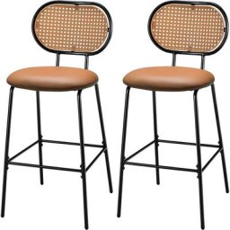 Lot de 2 Tabourets de Bar avec Dossier en Rotin pe, Chaise de Bar avec Hauteur d'Assise 63CM,Cardre