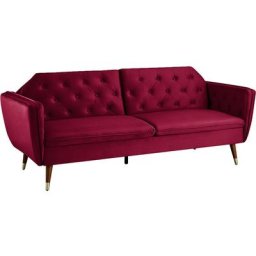 Canapé clic-clac convertible 3 places en tissu velours rouge ariane - rouge