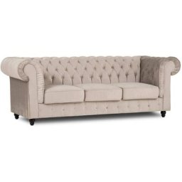 Canapé chesterfield 3 places en velours beige - wilston - beige
