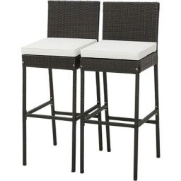Lot de 2 Tabourets de Bar en Rotin avec Cadre en Métal, Chaises de Bar avec Haut Dossier et